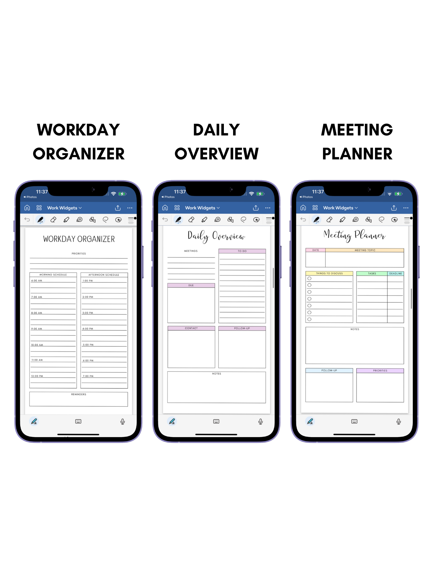 Digital Phone Planner Work Widgets Jessica Autumn