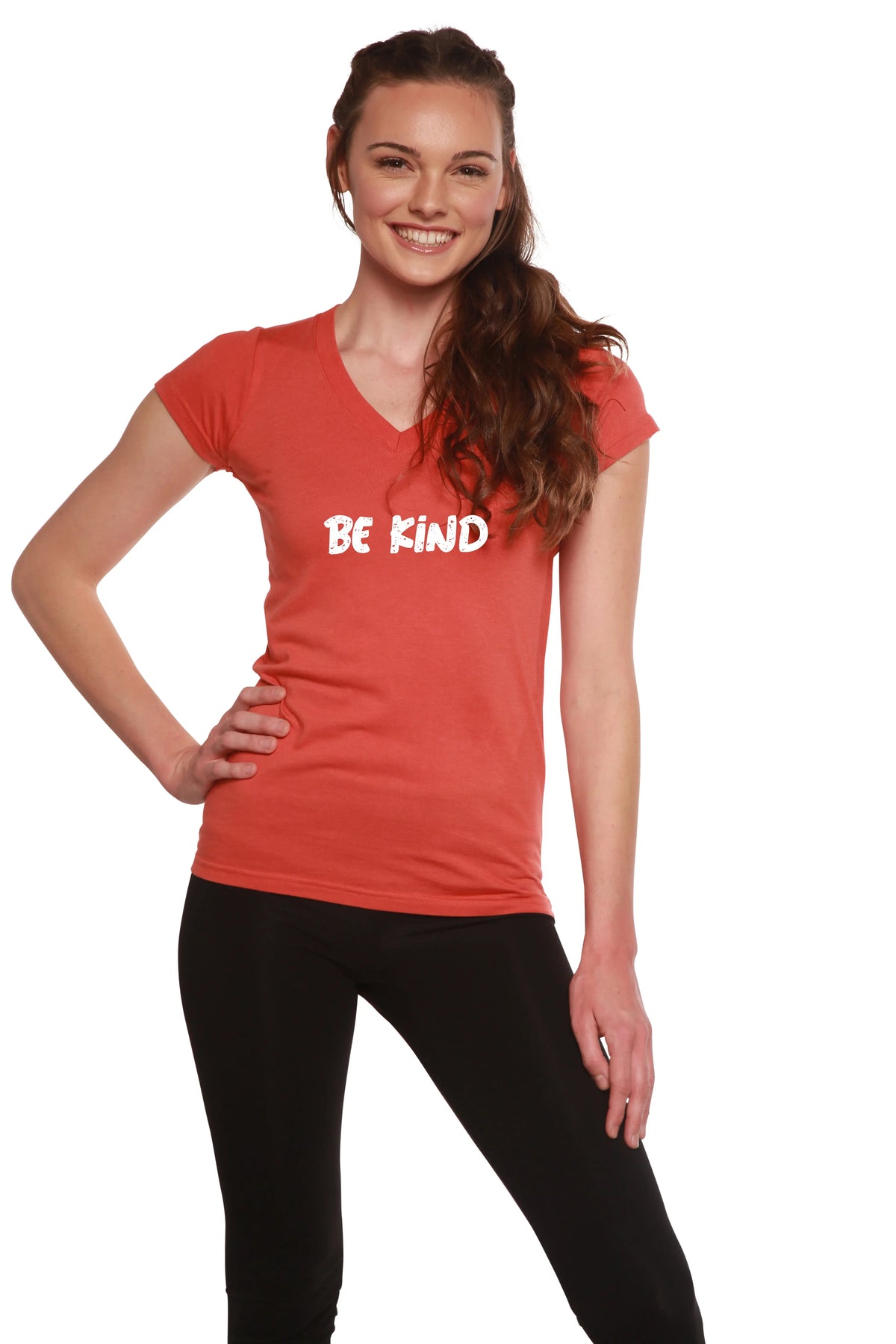 Be Kind Printed Women's Bamboo Viscose/Cotton V-Neck Cap Sleeve T-Shirt Spun Bamboo