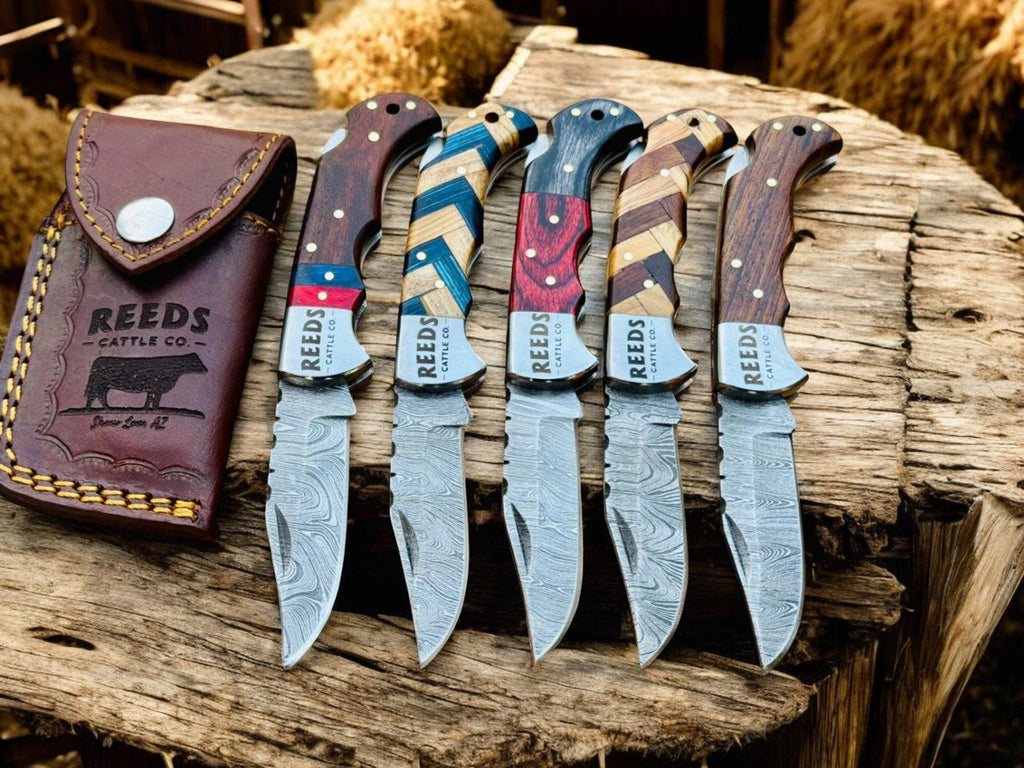 Holiday Gift Pack: Set of 5 Folding Pocket Knives – Black Friday & Christmas Sale Damascus Knife Store