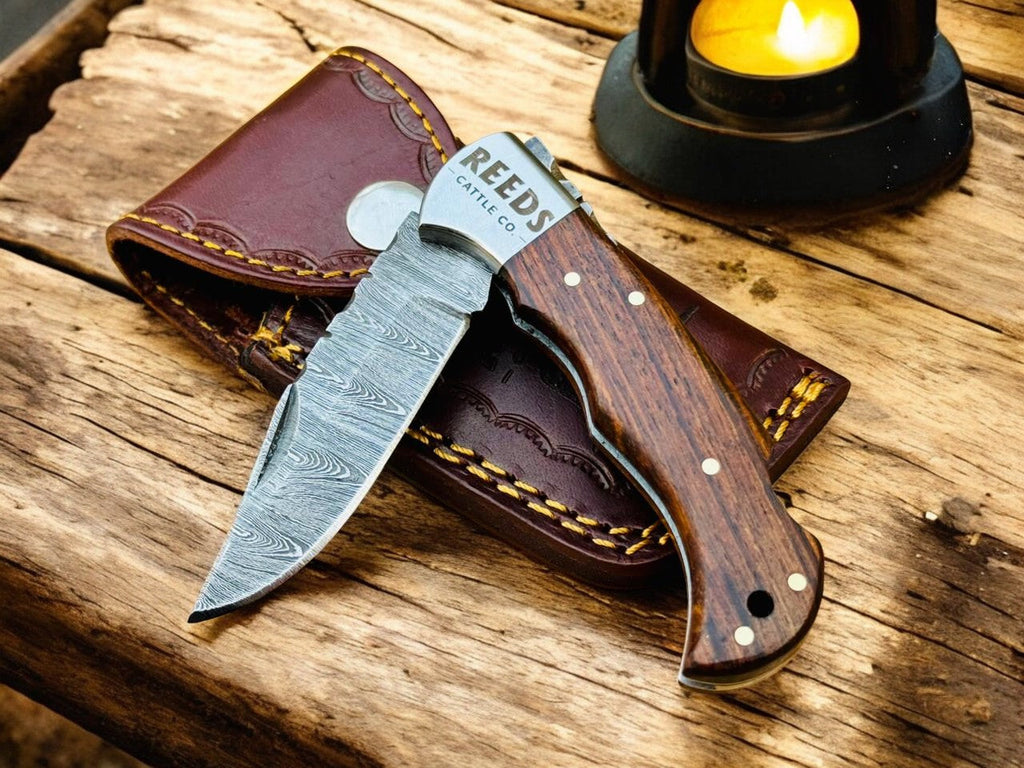 Everyday Carry Pocket Knife – 3" Damascus Folding Blade, Rosewood Handle Damascus Knife Store