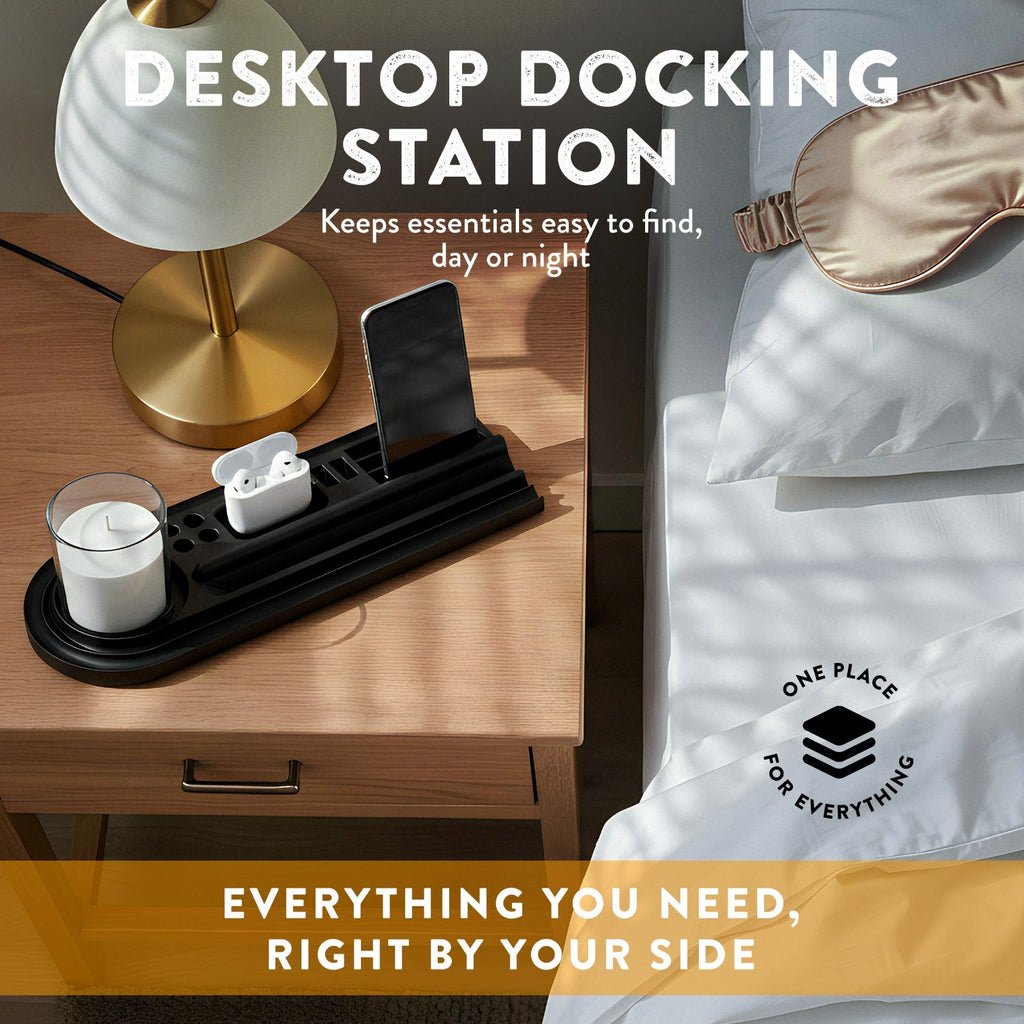 Silicone Desk Organizer Tray | Tech & Office Accessory Holder for iPhone, iPad, Mobile Phones, Tablets, Pens 15.25” × 5.5” LIVINVIBE
