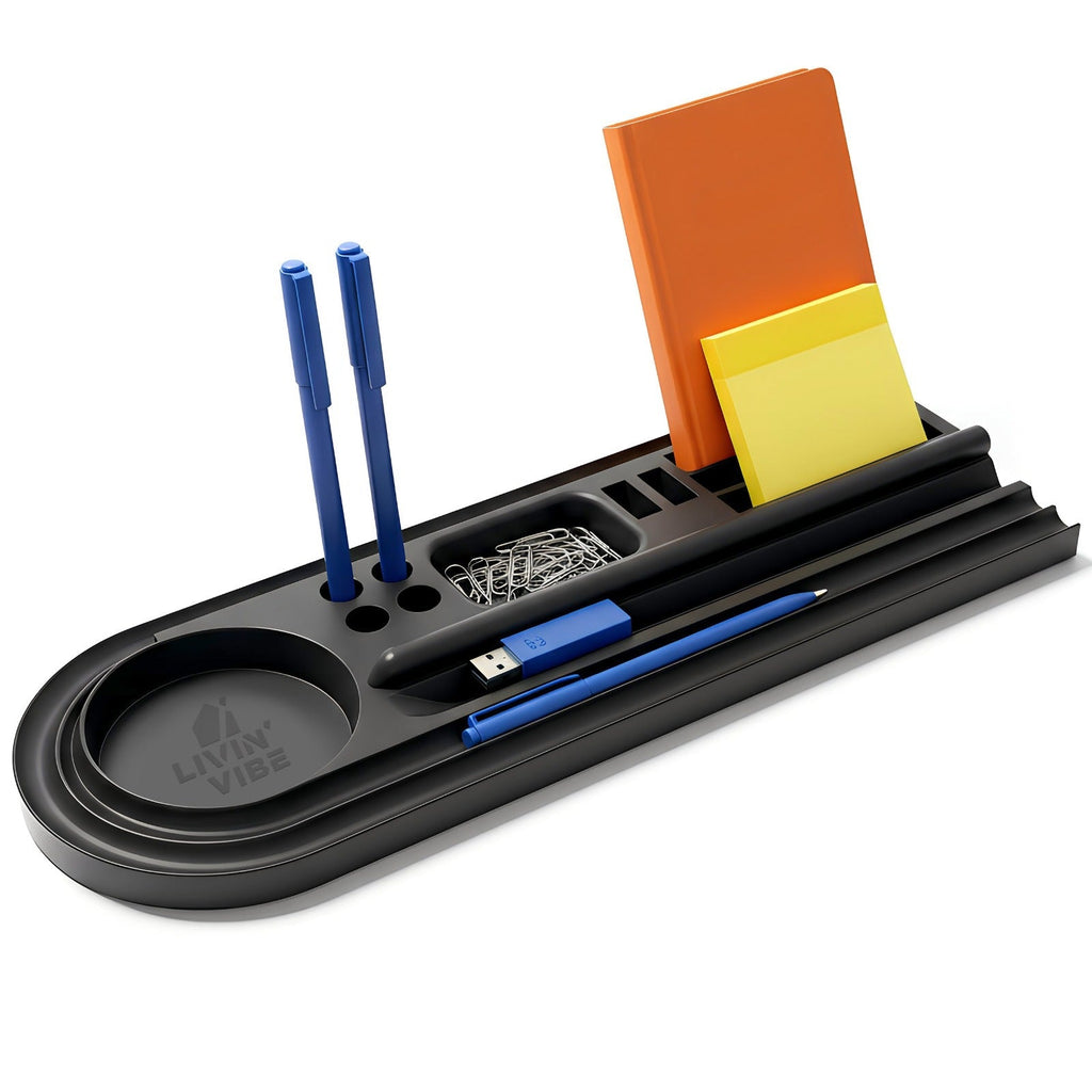 Silicone Desk Organizer Tray | Tech & Office Accessory Holder for iPhone, iPad, Mobile Phones, Tablets, Pens 15.25” × 5.5” LIVINVIBE