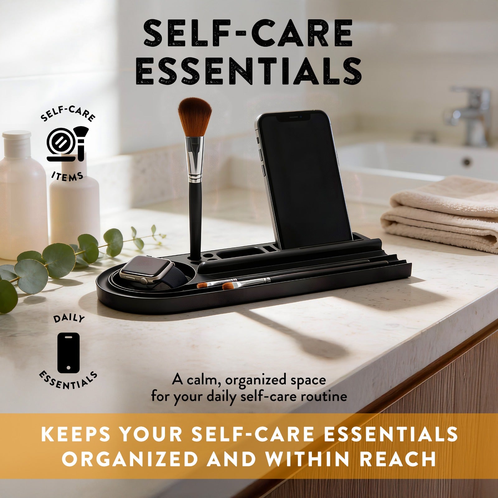 Silicone Desk Organizer Tray | Tech & Office Accessory Holder for iPhone, iPad, Mobile Phones, Tablets, Pens 15.25” × 5.5”