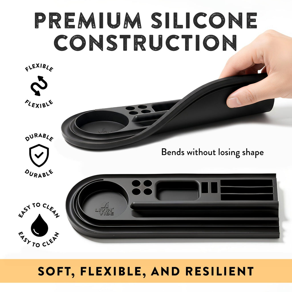 Silicone Desk Organizer Tray | Tech & Office Accessory Holder for iPhone, iPad, Mobile Phones, Tablets, Pens 15.25” × 5.5” LIVINVIBE