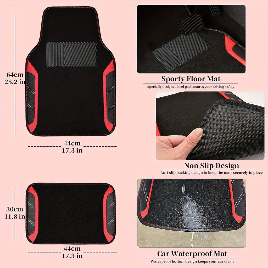 Steering Wheel Cover And Waterproof Car Floor Mats, Microfiber Universal Car Combo Fit for 95% Sedan, SUV, Cars, 14.5-15inch Sporty Anti-Slip Safety Comfortable Design Shore Co. Shop