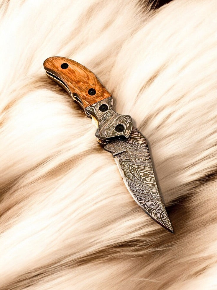 Custom Handmade Damascus Steel Pocket Knife with Olive Wood Handle Damascus Knife Store