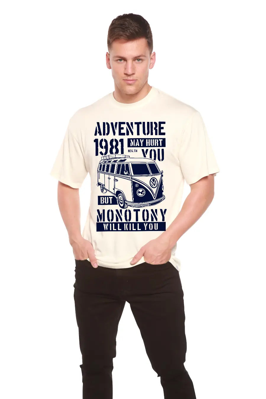 Adventure 1981 Men's Bamboo Viscose/Organic Cotton Short Sleeve Graphic T-Shirt Spun Bamboo