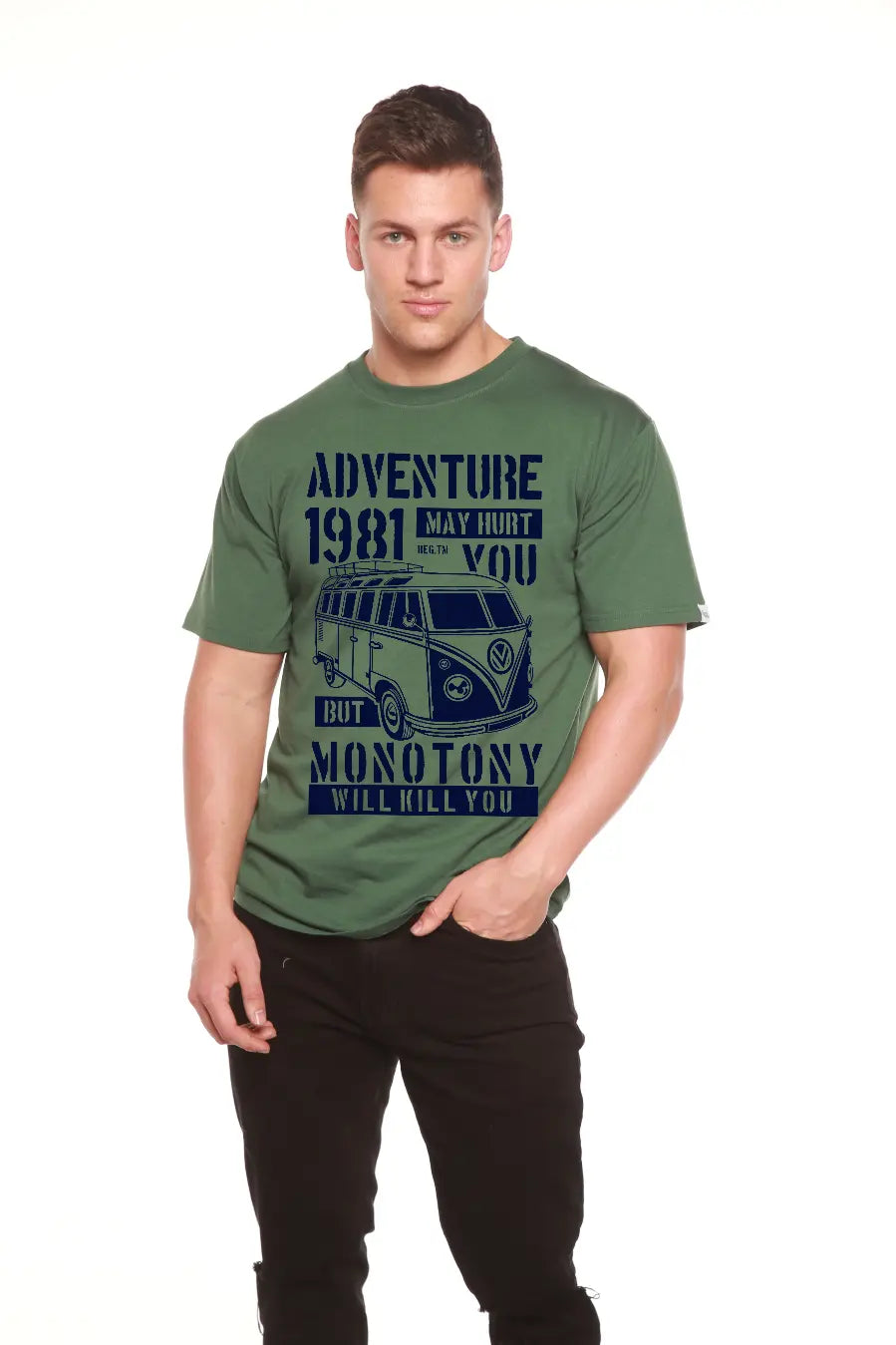 Adventure 1981 Men's Bamboo Viscose/Organic Cotton Short Sleeve Graphic T-Shirt Spun Bamboo