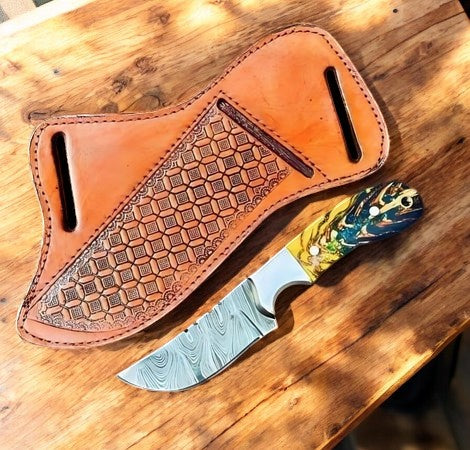 Custom Handmade Damascus Cowboy Knife with Epoxy Pine Cone Handle Damascus Knife Store