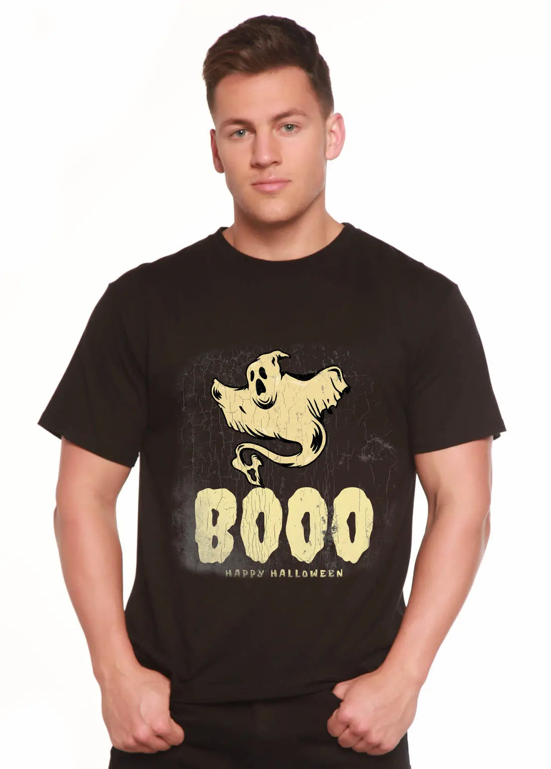 Happy Halloween Graphic Men's Bamboo Viscose/Organic Cotton Short Sleeve T-Shirt Spun Bamboo