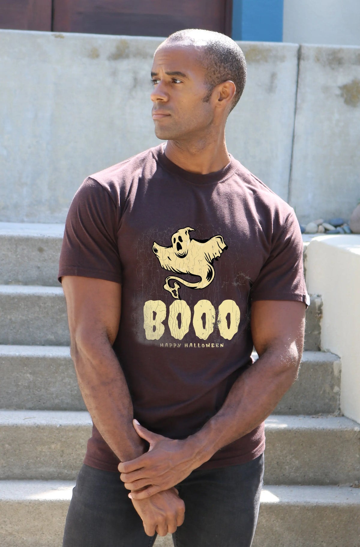 Happy Halloween Graphic Men's Bamboo Viscose/Organic Cotton Short Sleeve T-Shirt Spun Bamboo