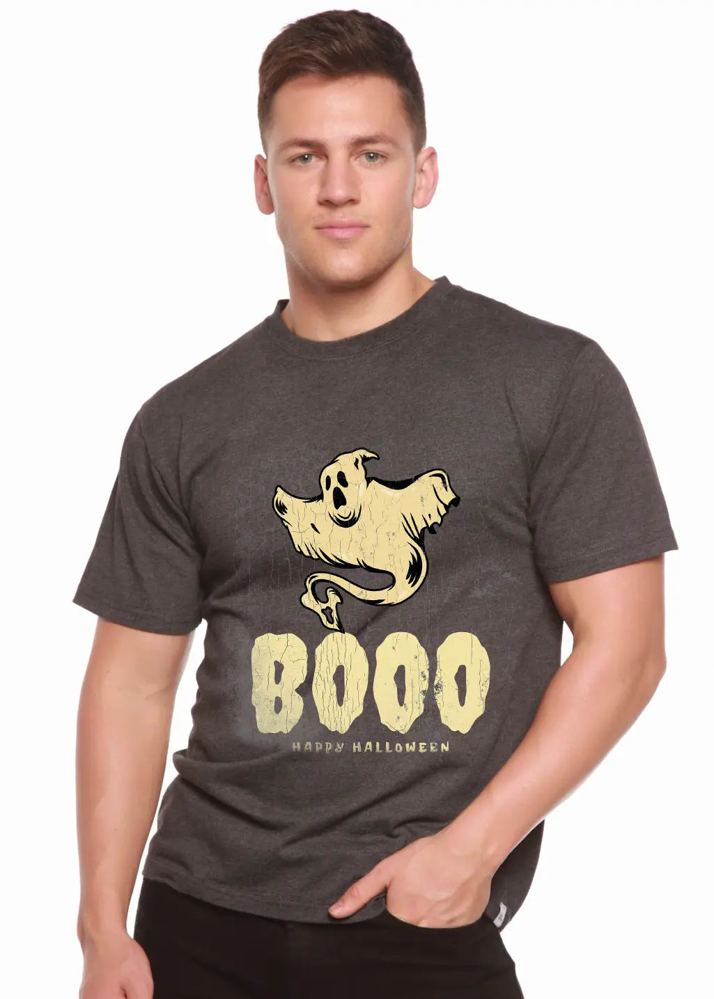 Happy Halloween Graphic Men's Bamboo Viscose/Organic Cotton Short Sleeve T-Shirt Spun Bamboo