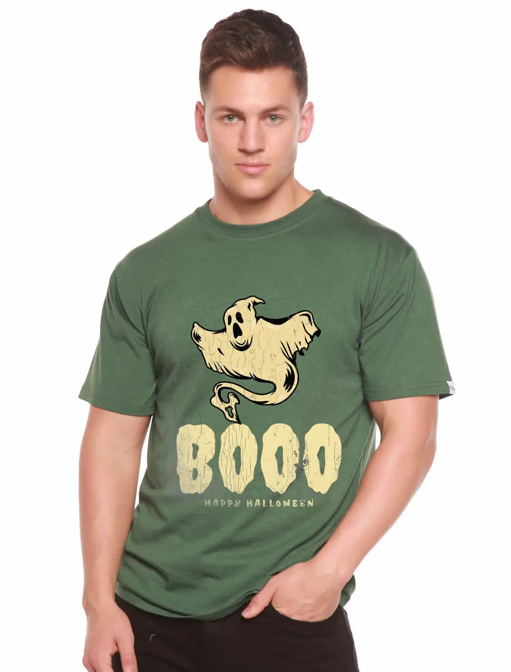 Happy Halloween Graphic Men's Bamboo Viscose/Organic Cotton Short Sleeve T-Shirt Spun Bamboo