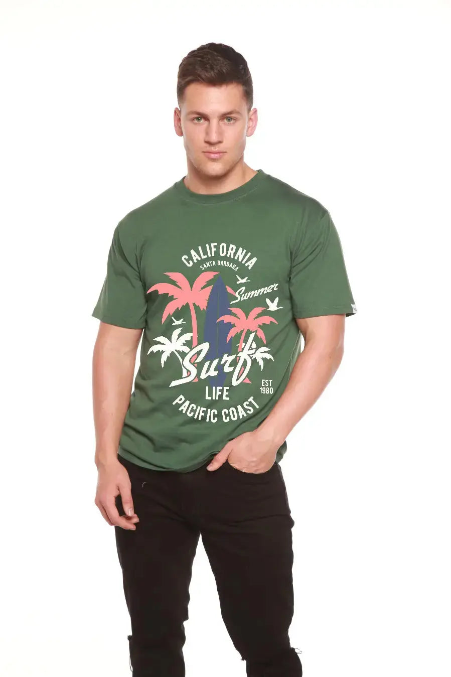 California Surf Men's Bamboo Viscose/Organic Cotton Short Sleeve Graphic T-Shirt Spun Bamboo