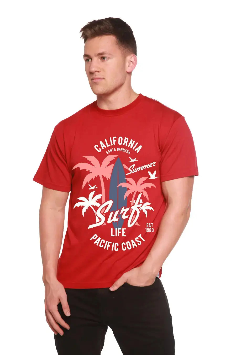 California Surf Men's Bamboo Viscose/Organic Cotton Short Sleeve Graphic T-Shirt Spun Bamboo