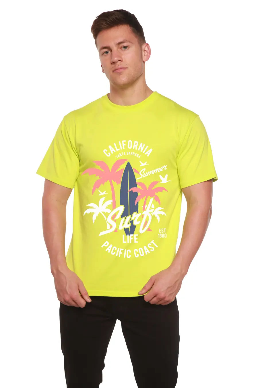 California Surf Men's Bamboo Viscose/Organic Cotton Short Sleeve Graphic T-Shirt Spun Bamboo