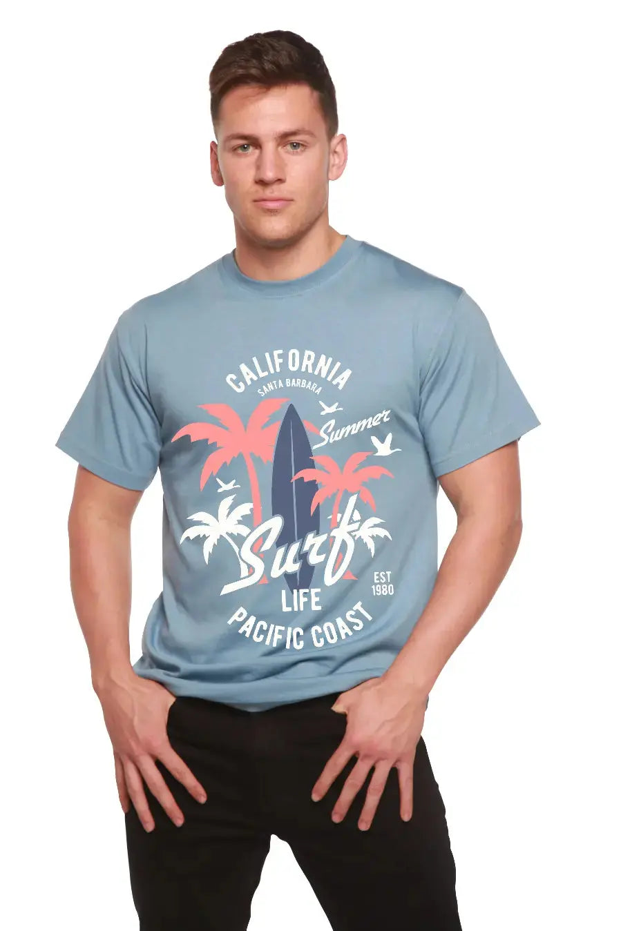 California Surf Men's Bamboo Viscose/Organic Cotton Short Sleeve Graphic T-Shirt Spun Bamboo