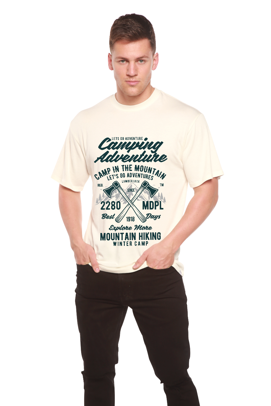 Camping Adventure Men's Bamboo Viscose/Organic Cotton Short Sleeve Graphic T-Shirt Spun Bamboo
