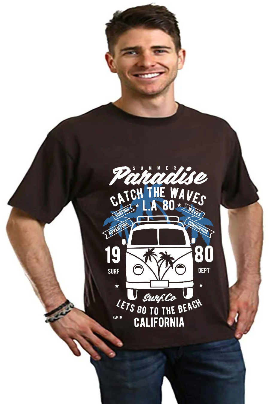Catch The Waves Men's Bamboo Viscose/Organic Cotton Short Sleeve Graphic T-Shirt Spun Bamboo