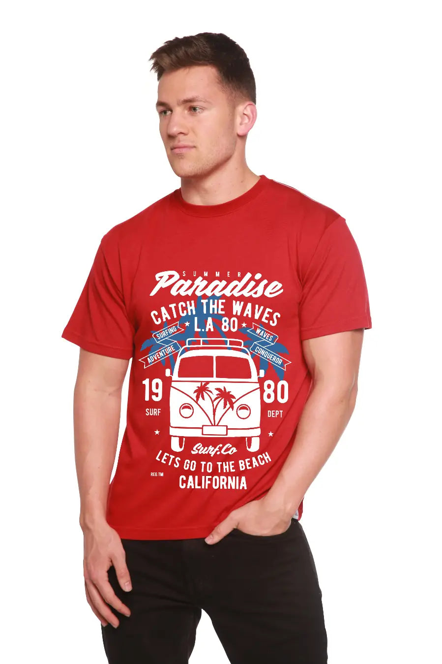 Catch The Waves Men's Bamboo Viscose/Organic Cotton Short Sleeve Graphic T-Shirt Spun Bamboo
