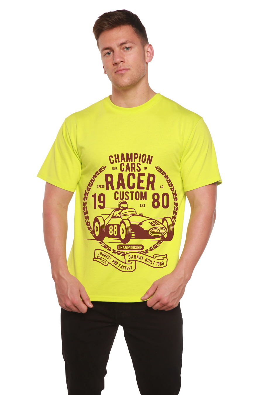 Champions Cars Men's Bamboo Viscose/Organic Cotton Short Sleeve Graphic T-Shirt Spun Bamboo