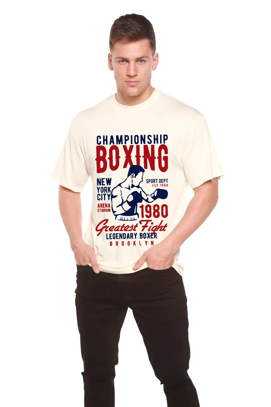 Championship Boxing Men's Bamboo Viscose/Organic Cotton Short Sleeve Graphic T-Shirt Spun Bamboo