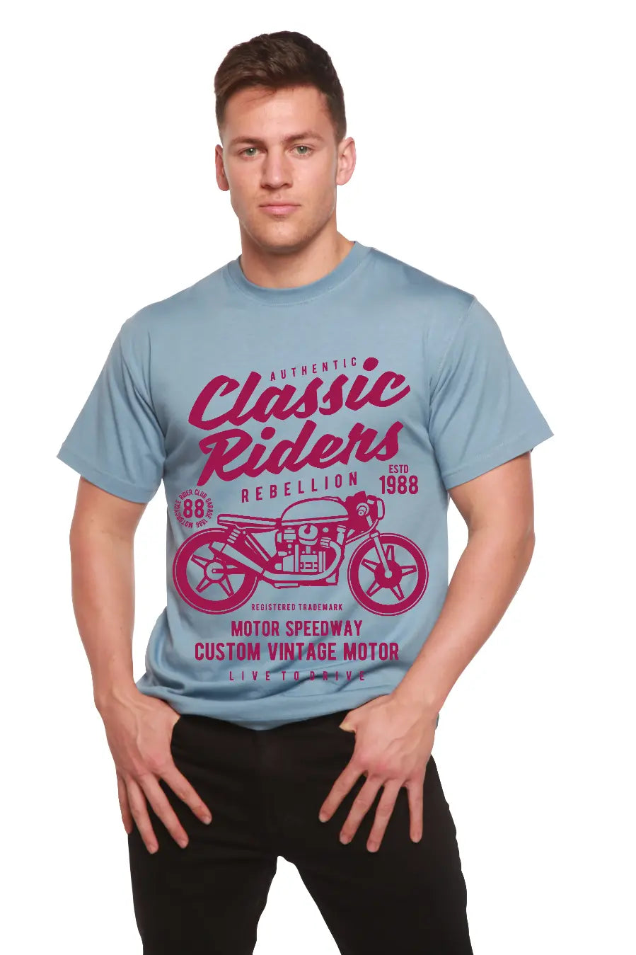 Classic Riders Men's Bamboo Viscose/Organic Cotton Short Sleeve Graphic T-Shirt Spun Bamboo