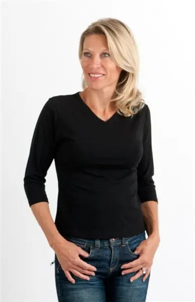 Clearance Women's Bamboo Viscose/Cotton V-Necks 3/4 Sleeve T-Shirt Spun Bamboo