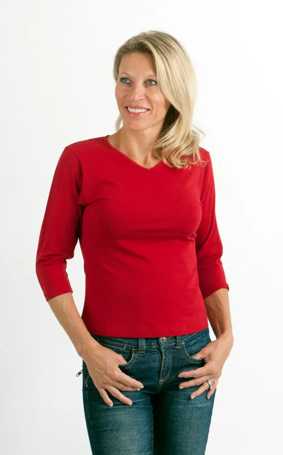 Clearance Women's Bamboo Viscose/Cotton V-Necks 3/4 Sleeve T-Shirt Spun Bamboo