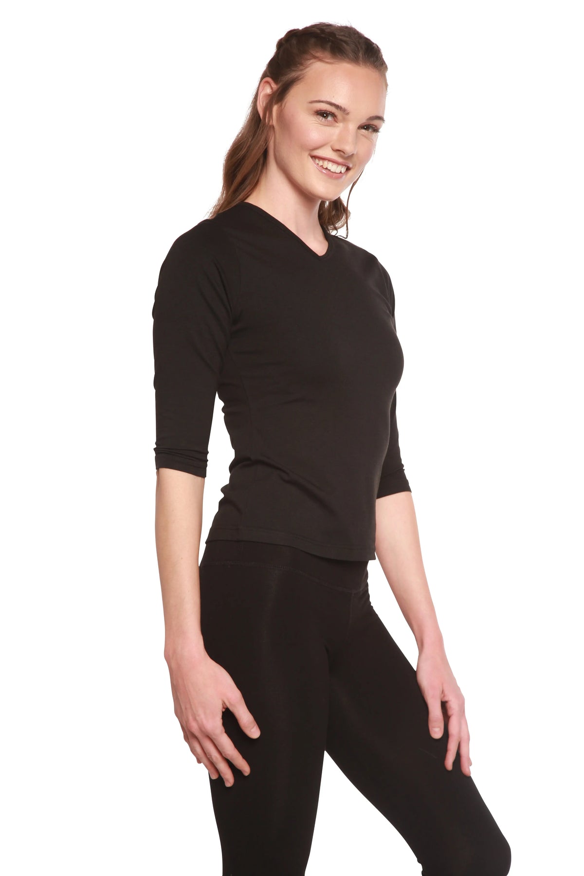 Clearance Women's Bamboo Viscose/Cotton V-Necks 3/4 Sleeve T-Shirt Spun Bamboo