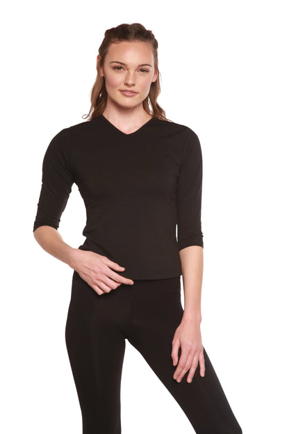 Clearance Women's Bamboo Viscose/Cotton V-Necks 3/4 Sleeve T-Shirt Spun Bamboo