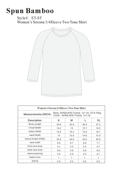 Clearance Women's Bamboo Viscose/Sorona 3/4 Sleeve T-Shirt Spun Bamboo