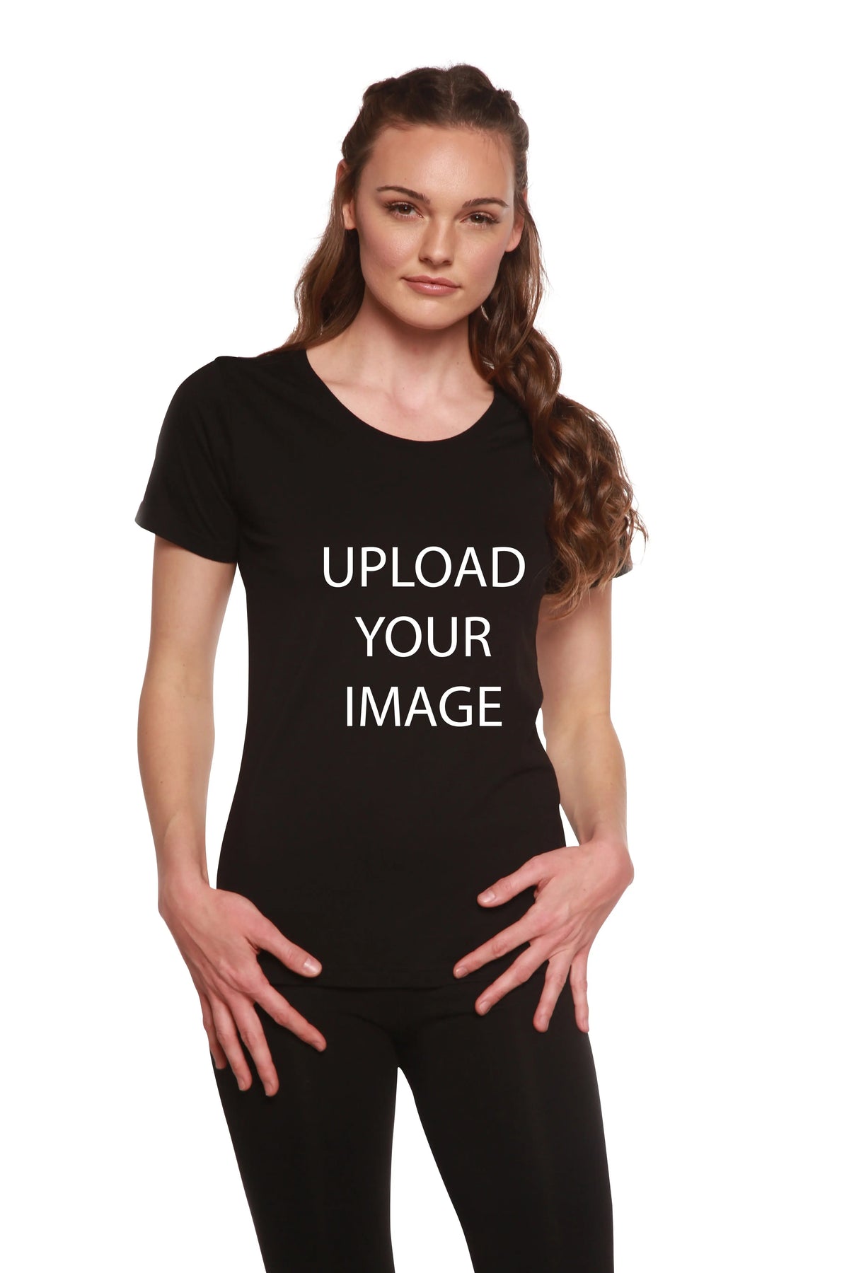 Custom Printed Women's Bamboo/Cotton Short Sleeve Scoop Neck Graphic T-Shirt Spun Bamboo