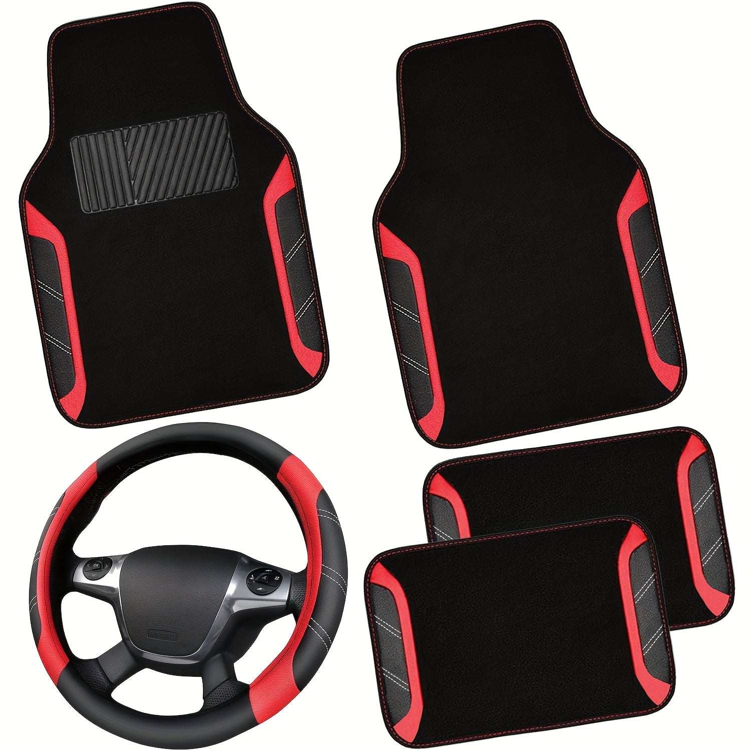 Steering Wheel Cover And Waterproof Car Floor Mats, Microfiber Universal Car Combo Fit for 95% Sedan, SUV, Cars, 14.5-15inch Sporty Anti-Slip Safety Comfortable Design Shore Co. Shop
