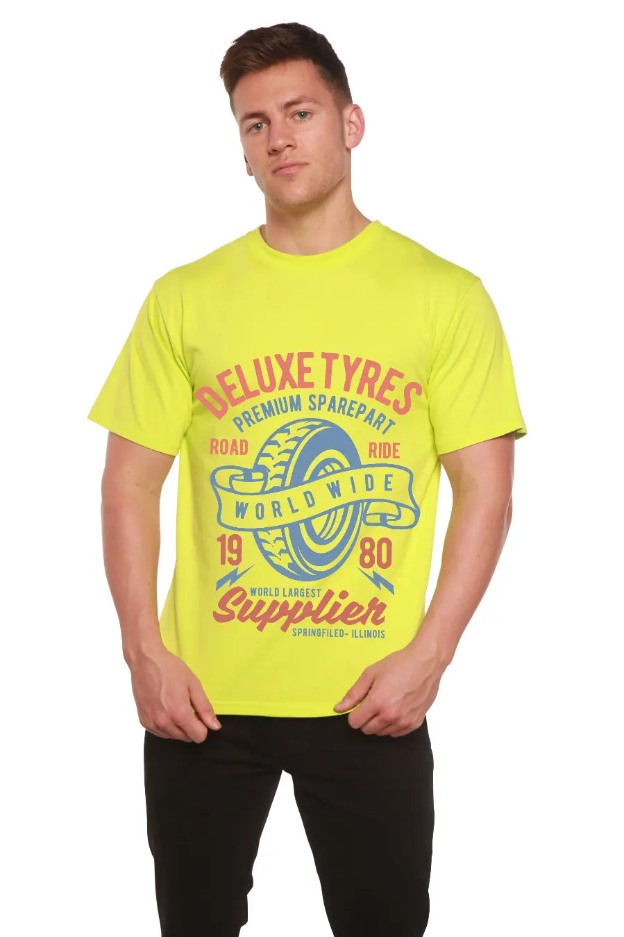 Deluxe Tyres Men's Bamboo Viscose/Organic Cotton Short Sleeve Graphic T-Shirt Spun Bamboo