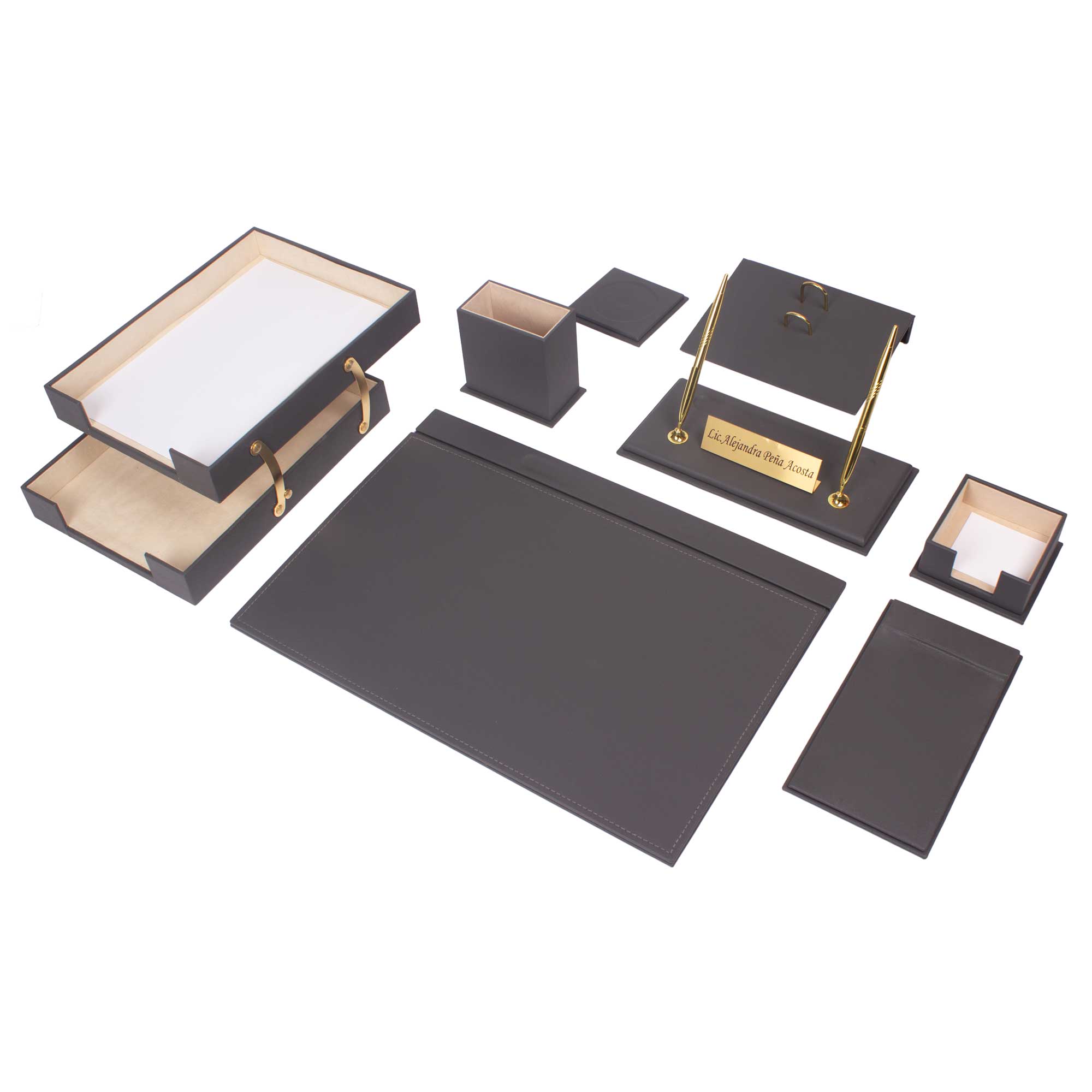 MOOG Leather Desk Set - Double Document Tray- Brown - 10 PCS Moogdesk