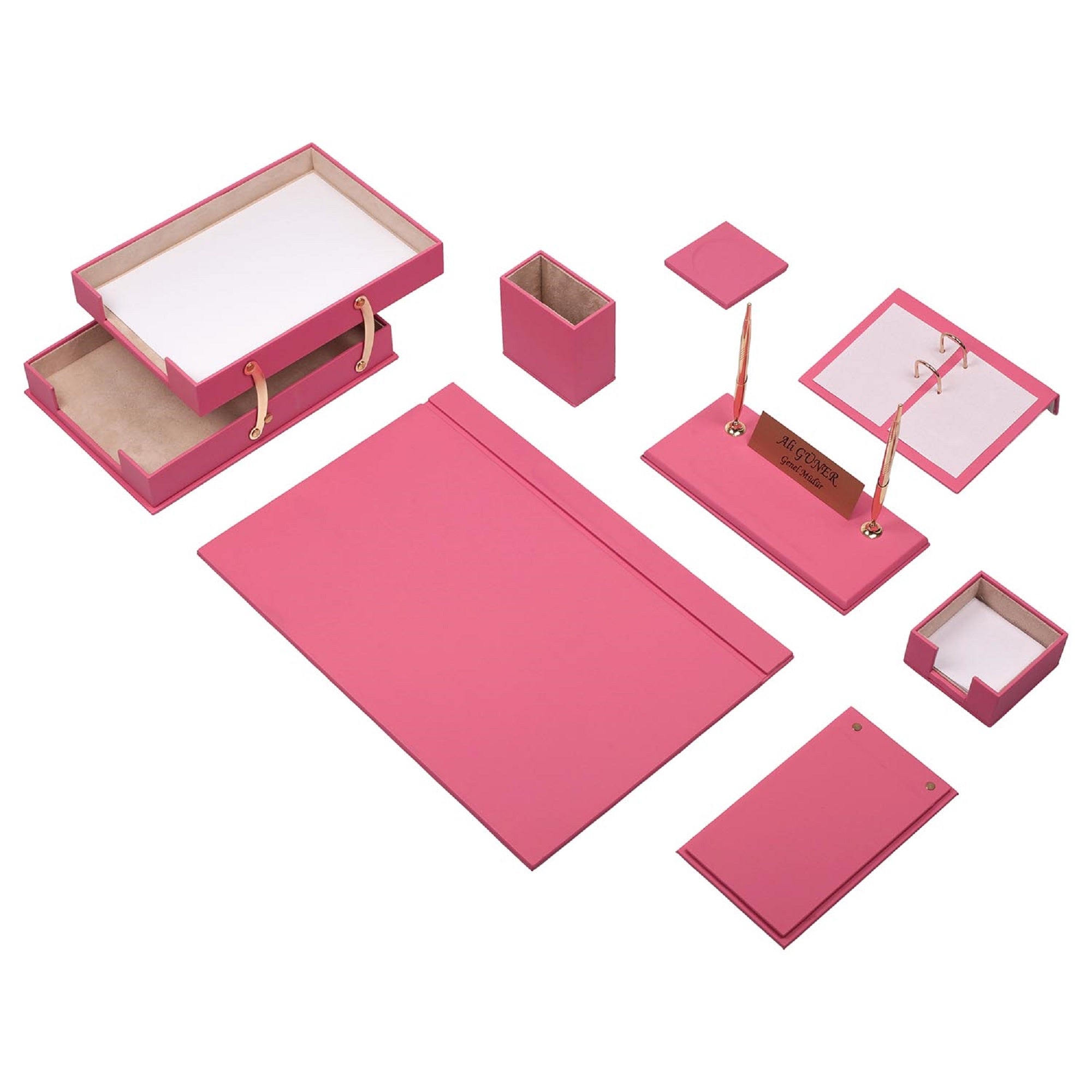 MOOG Leather Desk Set - Double Document Tray- Pink - 10 PCS Moogdesk