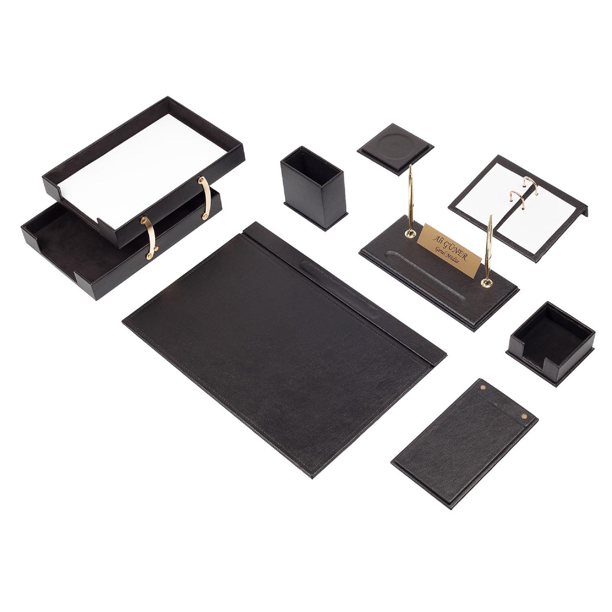 MOOG Leather Desk Set - Double Document Tray- Brown - 10 PCS Moogdesk