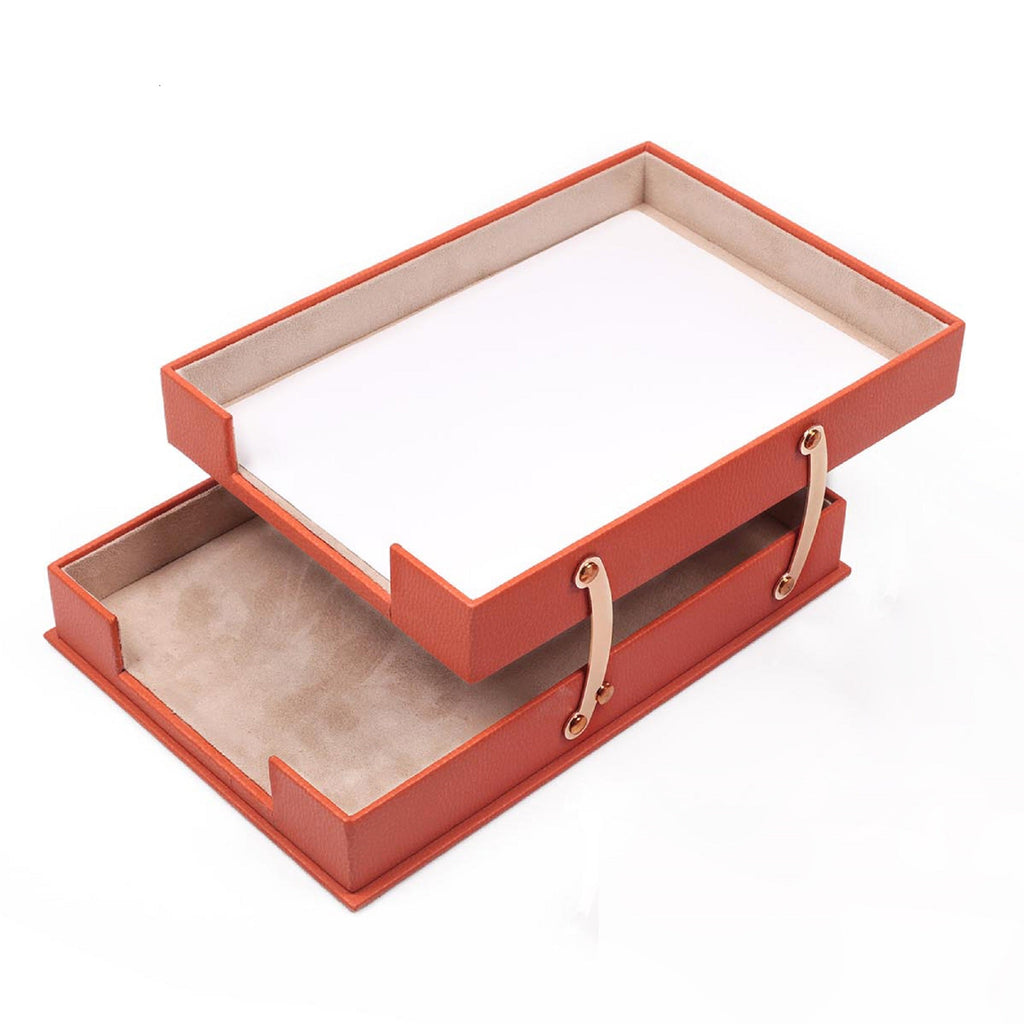 MOOG Leather Desk Set-3 Accessories-Double Document Tray - Green - 3 PCS Moogdesk