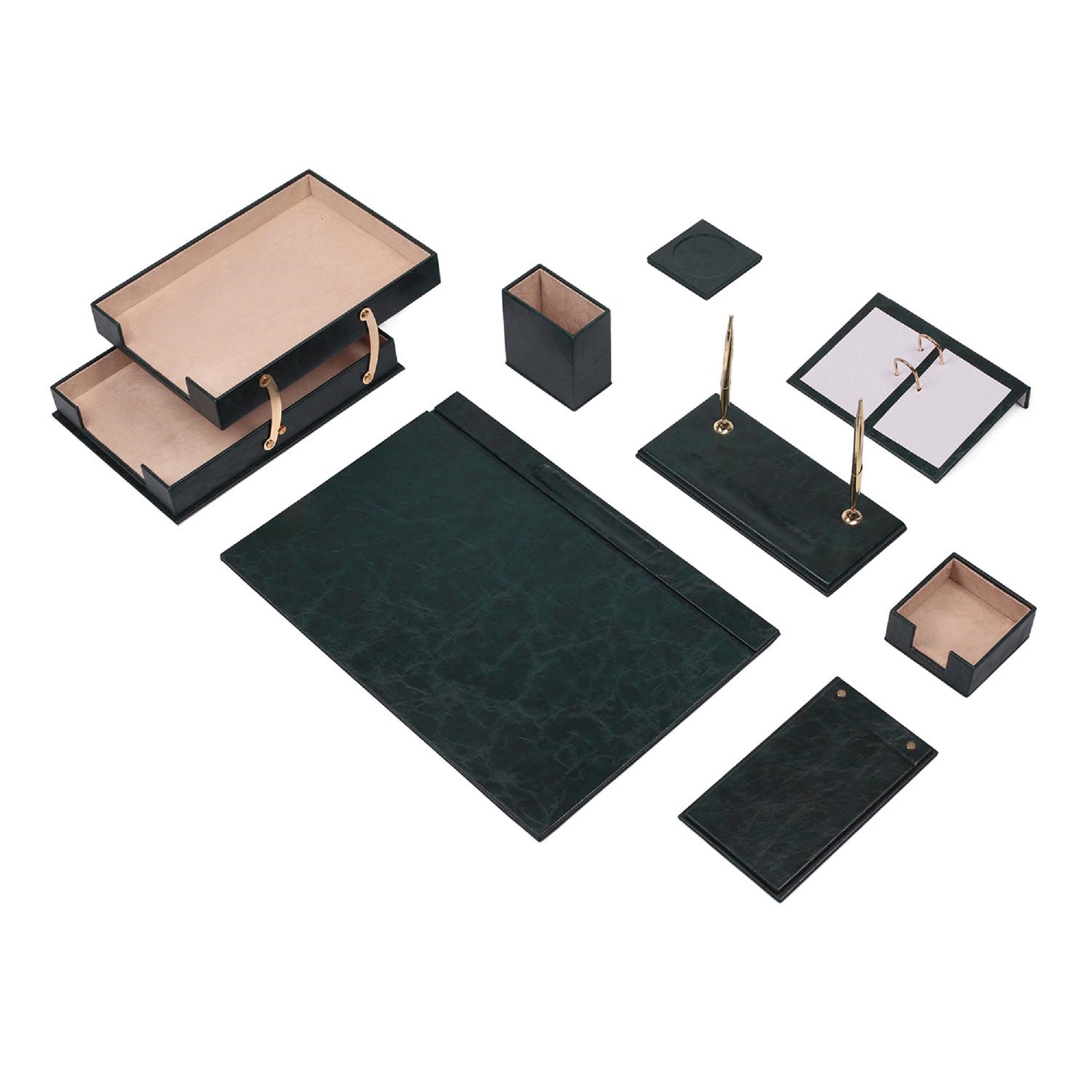 MOOG Leather Desk Set - Double Document Tray- Brown - 10 PCS Moogdesk