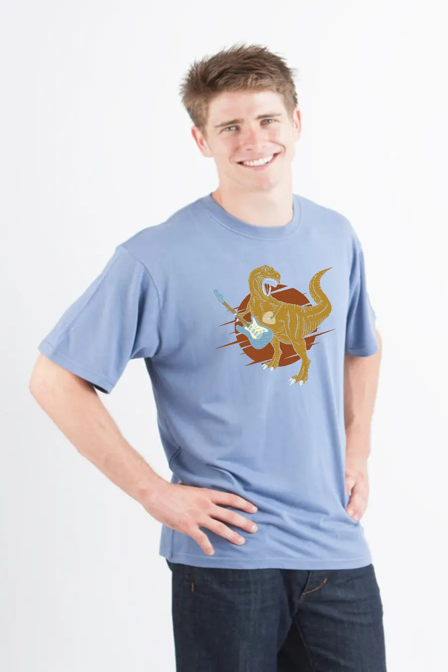 Dinosaur with a guitar Men's Bamboo Viscose/Organic Cotton Short Sleeve Graphic T-Shirt Spun Bamboo