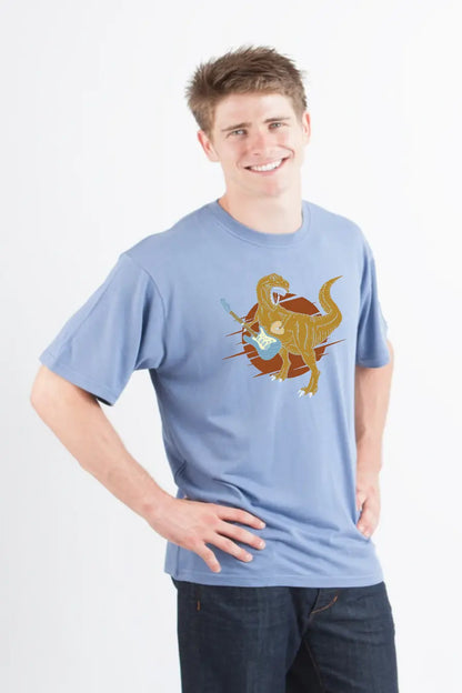 Dinosaur with a guitar Men's Bamboo Viscose/Organic Cotton Short Sleeve Graphic T-Shirt Spun Bamboo