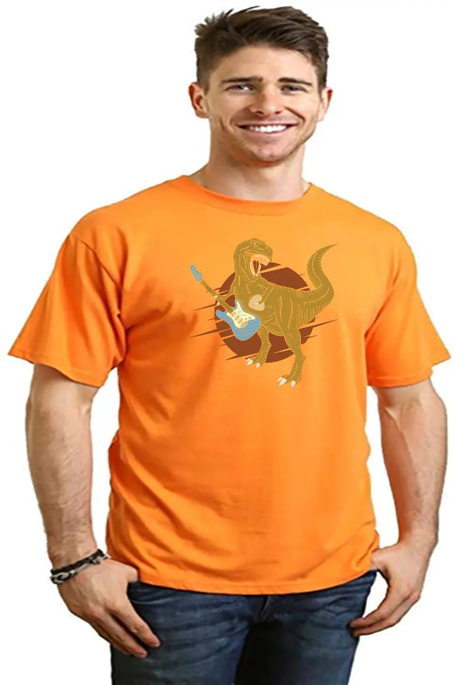 Dinosaur with a guitar Men's Bamboo Viscose/Organic Cotton Short Sleeve Graphic T-Shirt Spun Bamboo