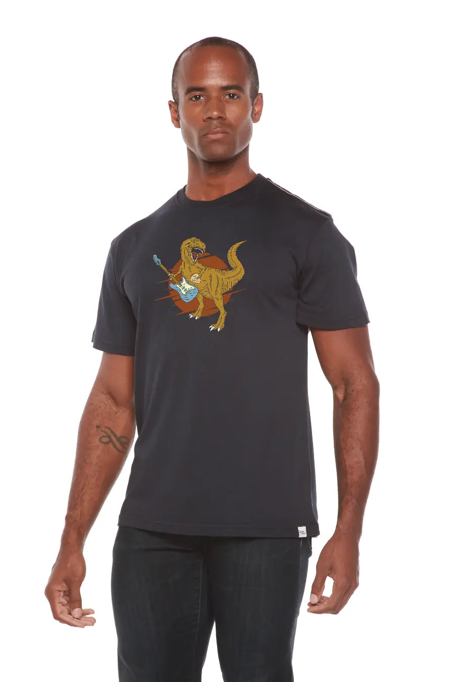 Dinosaur with a guitar Men's Bamboo Viscose/Organic Cotton Short Sleeve Graphic T-Shirt Spun Bamboo