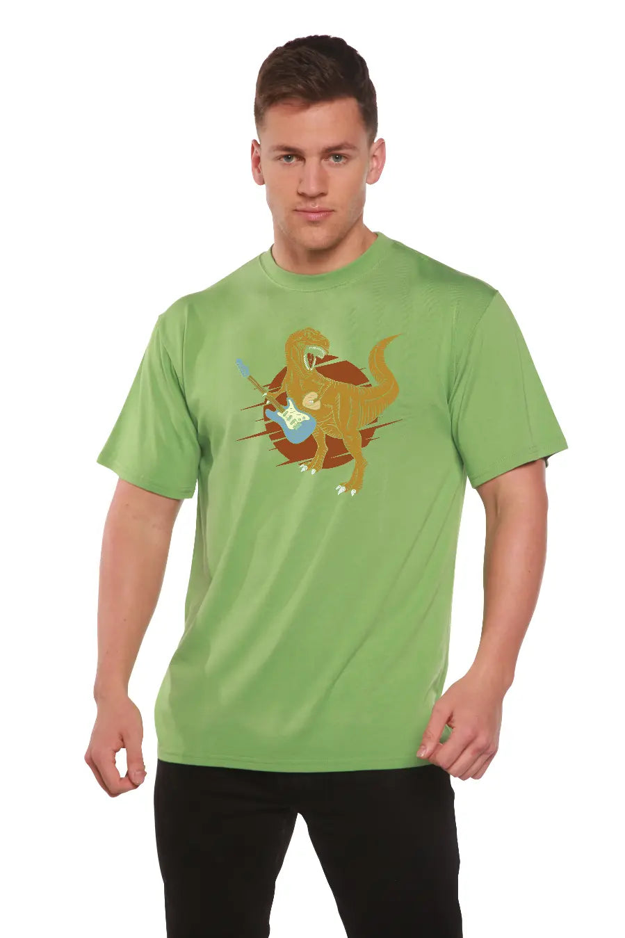 Dinosaur with a guitar Men's Bamboo Viscose/Organic Cotton Short Sleeve Graphic T-Shirt Spun Bamboo