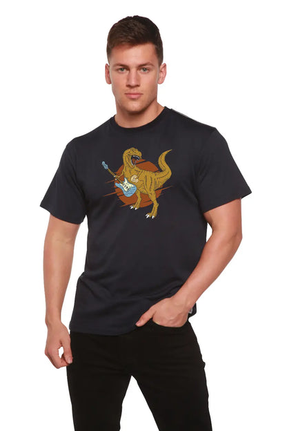 Dinosaur with a guitar Men's Bamboo Viscose/Organic Cotton Short Sleeve Graphic T-Shirt Spun Bamboo