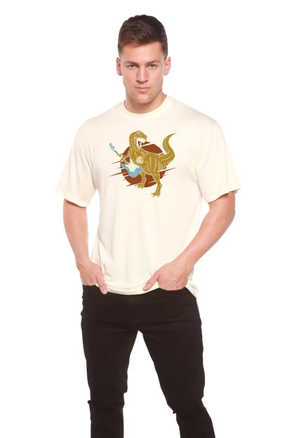 Dinosaur with a guitar Men's Bamboo Viscose/Organic Cotton Short Sleeve Graphic T-Shirt Spun Bamboo