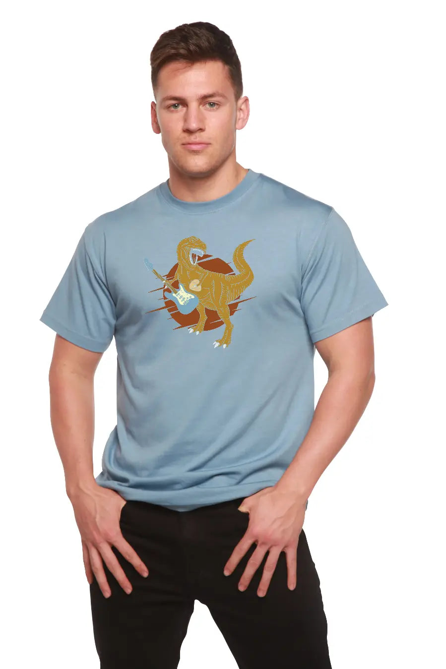 Dinosaur with a guitar Men's Bamboo Viscose/Organic Cotton Short Sleeve Graphic T-Shirt Spun Bamboo