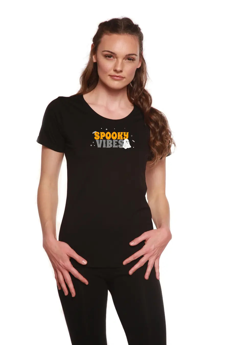 Spooky Vibes Women's Bamboo/Cotton Short Sleeve Scoop Neck Printed T-Shirt Spun Bamboo