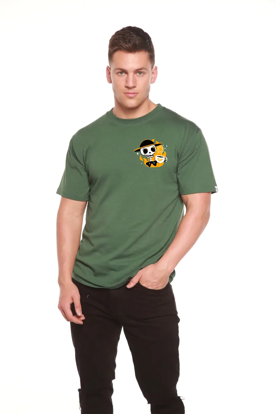 Skull with Coffee Bamboo Viscose/Organic Cotton Short Sleeve Printed T-Shirt Spun Bamboo